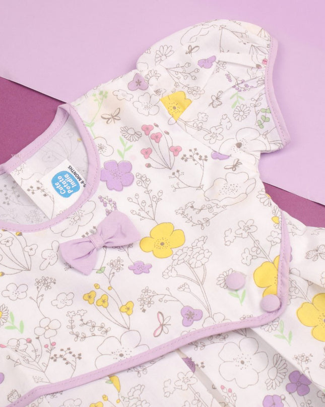 Baby Girl Floral Print Cotton Dress with Matching Bloomers | Puff Sleeve Party Frock