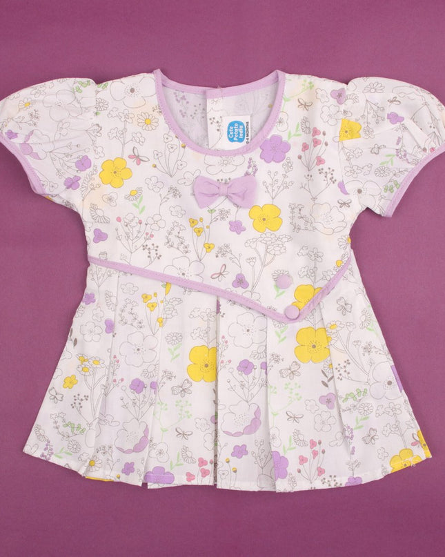 Baby Girl Floral Print Cotton Dress with Matching Bloomers | Puff Sleeve Party Frock