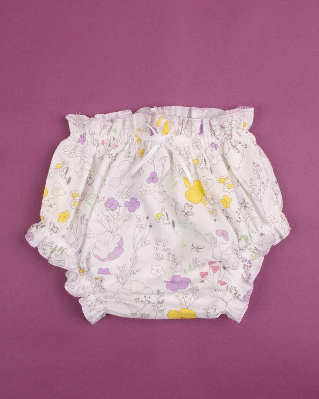 Baby Girl Floral Print Cotton Dress with Matching Bloomers | Puff Sleeve Party Frock