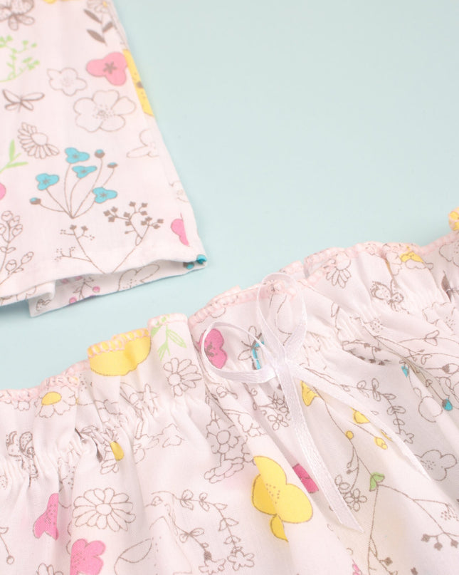 Baby Girl Floral Print Cotton Dress with Matching Bloomers | Puff Sleeve Party Frock
