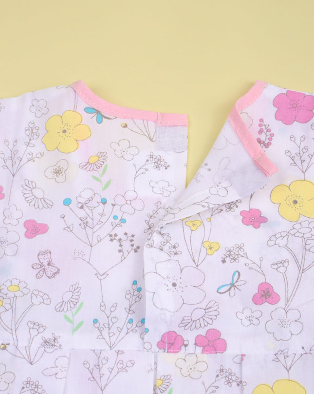 Baby Girl Floral Print Cotton Dress with Matching Bloomers | Puff Sleeve Party Frock