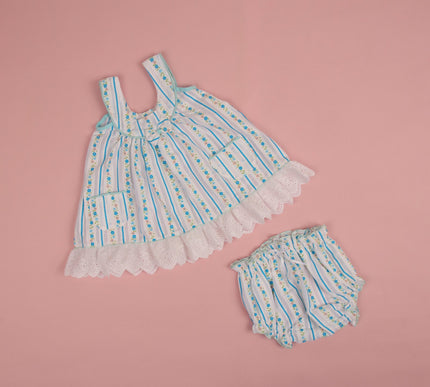 Adorable Striped Floral Baby Frock with Bloomers | Lace Hem Dress with Pockets for Baby Girls