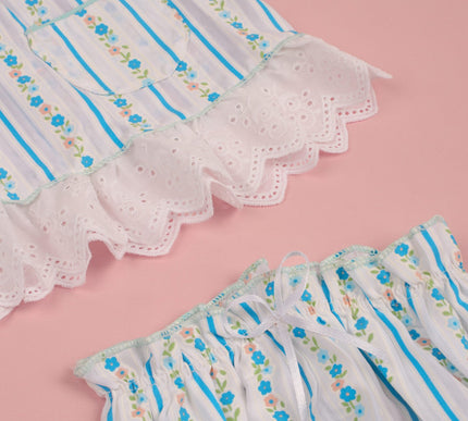 Adorable Striped Floral Baby Frock with Bloomers | Lace Hem Dress with Pockets for Baby Girls