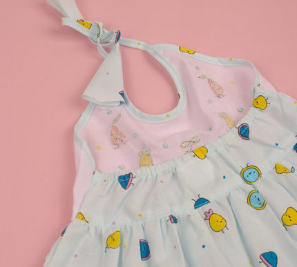 Baby Girls Cotton Dress with Fruity Print & Ruffle Design | Halter Neck Dress with Bloomers
