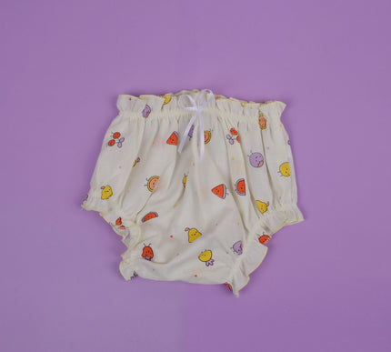 Baby Girls Cotton Dress with Fruity Print & Ruffle Design | Halter Neck Dress with Bloomers