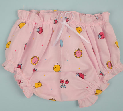 Baby Girls Cotton Dress with Fruity Print & Ruffle Design | Halter Neck Dress with Bloomers