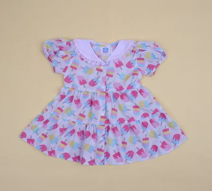 Soft Cotton Baby Frock with Bloomers | Candy Ice Cream Print | Puff Sleeve Dress for Baby Girls