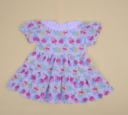 Soft Cotton Baby Frock with Bloomers | Candy Ice Cream Print | Puff Sleeve Dress for Baby Girls