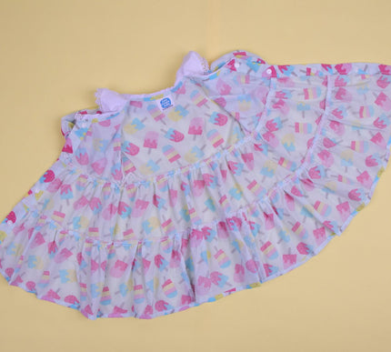 Soft Cotton Baby Frock with Bloomers | Candy Ice Cream Print | Puff Sleeve Dress for Baby Girls