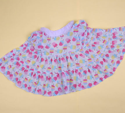 Soft Cotton Baby Frock with Bloomers | Candy Ice Cream Print | Puff Sleeve Dress for Baby Girls