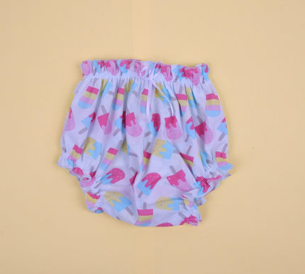 Soft Cotton Baby Frock with Bloomers | Candy Ice Cream Print | Puff Sleeve Dress for Baby Girls