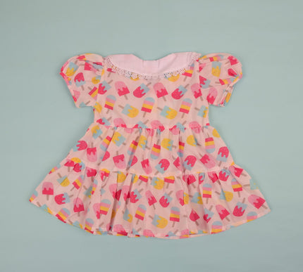 Soft Cotton Baby Frock with Bloomers | Candy Ice Cream Print | Puff Sleeve Dress for Baby Girls