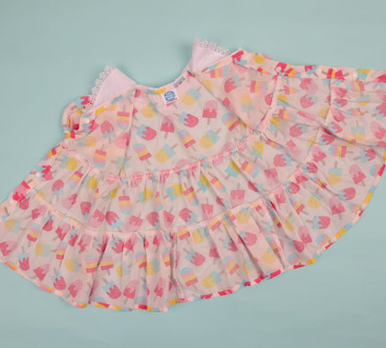 Soft Cotton Baby Frock with Bloomers | Candy Ice Cream Print | Puff Sleeve Dress for Baby Girls