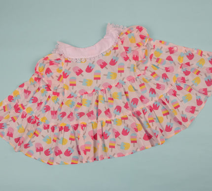 Soft Cotton Baby Frock with Bloomers | Candy Ice Cream Print | Puff Sleeve Dress for Baby Girls