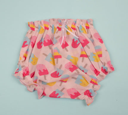 Soft Cotton Baby Frock with Bloomers | Candy Ice Cream Print | Puff Sleeve Dress for Baby Girls