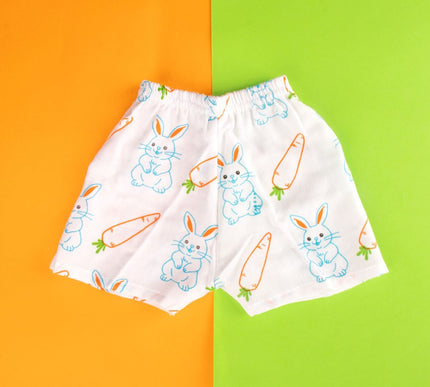 Muslin Cotton Baby Shorts Set of 3 | Camel, Duck & Bunny and Carrot Prints | Lightweight & Breathable