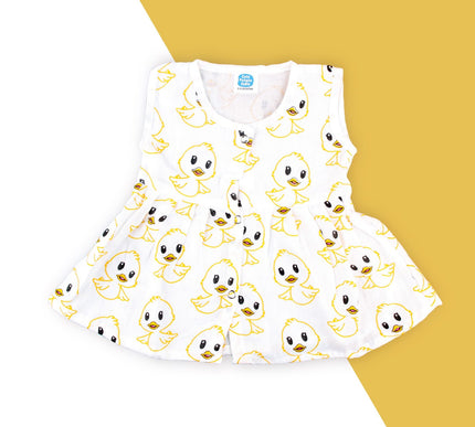 Soft Muslin Pleated Frock for Baby Girls | Front Button Sleeveless Dress | Breathable & Comfortable