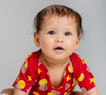 Soft & Comfortable Cotton Onesie | Red with Jellyfish & Starfish Print | Everyday Essential for Babies