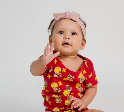 Soft & Comfortable Cotton Onesie | Red with Jellyfish & Starfish Print | Everyday Essential for Babies