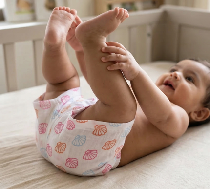 Muslin Cotton Baby Shorts Set of 3 | Honey Bee, Seashell & Ice Cream Prints | Lightweight & Breathable