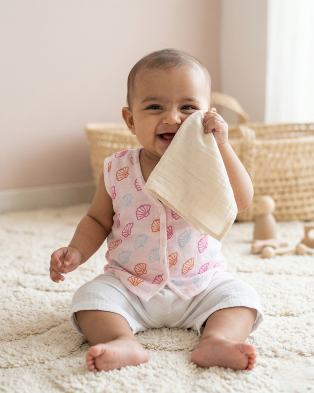 Soft Muslin Cotton Sleeveless Baby Jhabla | Front-Open Infant Jhabla