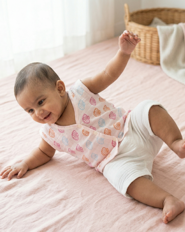 Soft Muslin Cotton Sleeveless Baby Jhabla | Front-Open Infant Jhabla