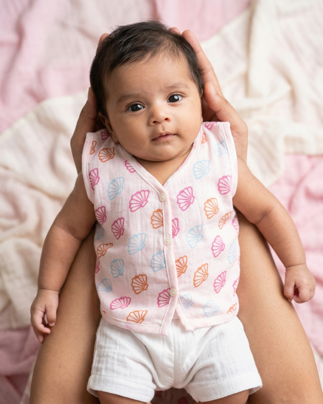 Soft Muslin Cotton Sleeveless Baby Jhabla | Front-Open Infant Jhabla