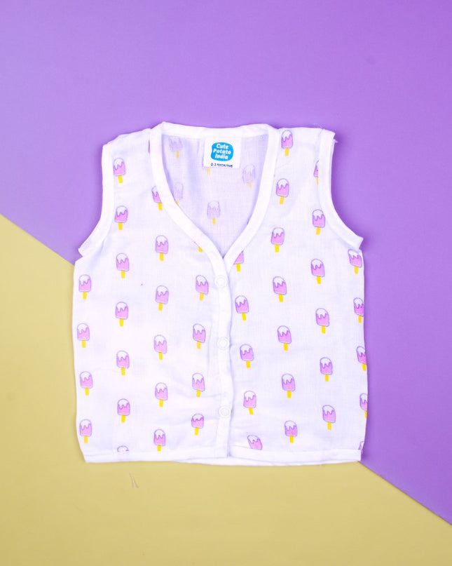 Soft Muslin Cotton Sleeveless Baby Jhabla | Front-Open Infant Jhabla