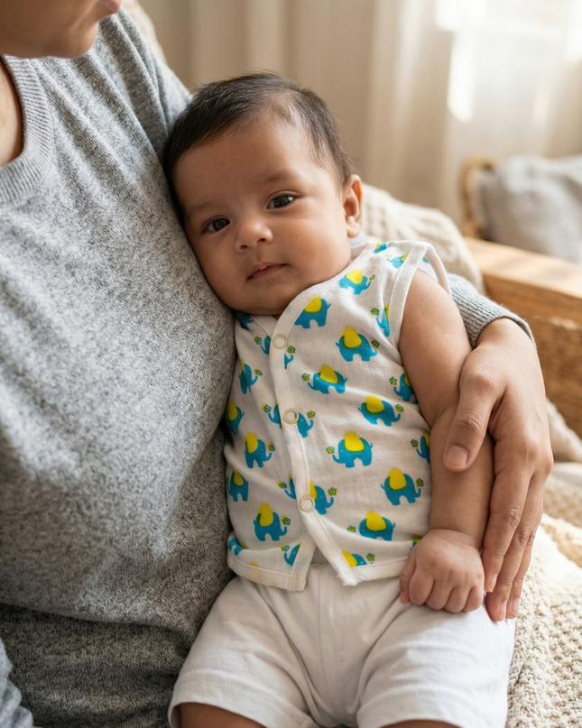 Soft Muslin Cotton Sleeveless Baby Jhabla | Front-Open Infant Jhabla