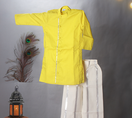 Sharvil Striped Kurta Set with Beige Pajama | Boys Ethnic Wear