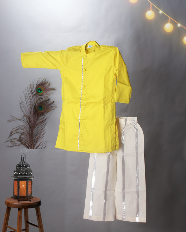 Sharvil Striped Kurta Set with Beige Pajama | Boys Ethnic Wear