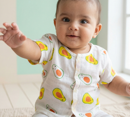 Soft Muslin Cotton Baby Jhabla | Half Sleeve Front-Open Infant Jhabla