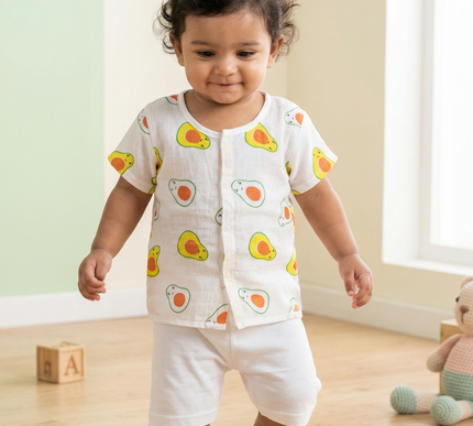 Soft Muslin Cotton Baby Jhabla | Half Sleeve Front-Open Infant Jhabla