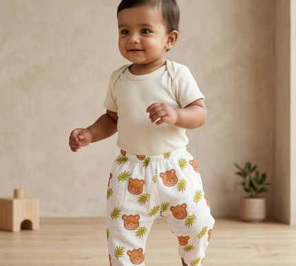 Soft Muslin Cotton Baby Full Pants | Breathable Unisex Bottoms for Newborns & Toddlers