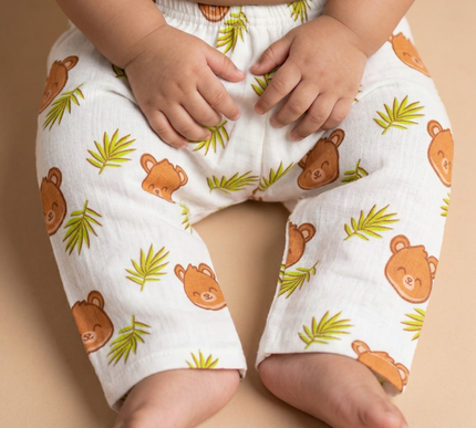 Soft Muslin Cotton Baby Full Pants | Breathable Unisex Bottoms for Newborns & Toddlers