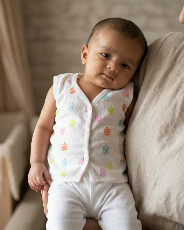 Soft Muslin Cotton Sleeveless Baby Jhabla | Front-Open Infant Jhabla