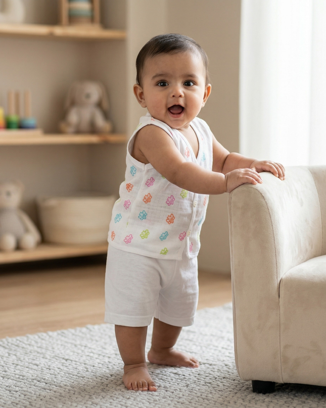 Soft Muslin Cotton Sleeveless Baby Jhabla | Front-Open Infant Jhabla