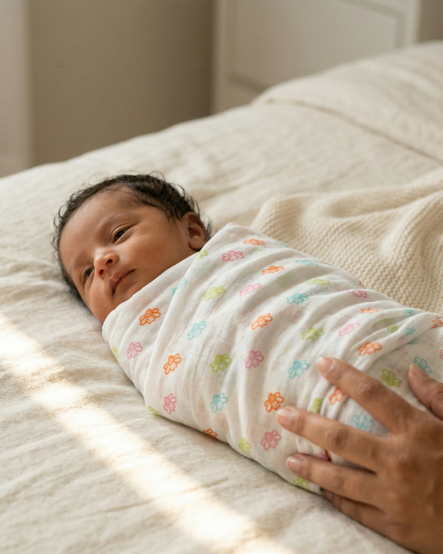 Set of 3 Soft Cotton Muslin Baby Swaddles | Lightweight, Breathable & Gentle Wraps