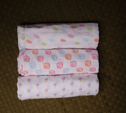 Set of 3 Soft Cotton Muslin Baby Swaddles | Lightweight, Breathable & Gentle Wraps