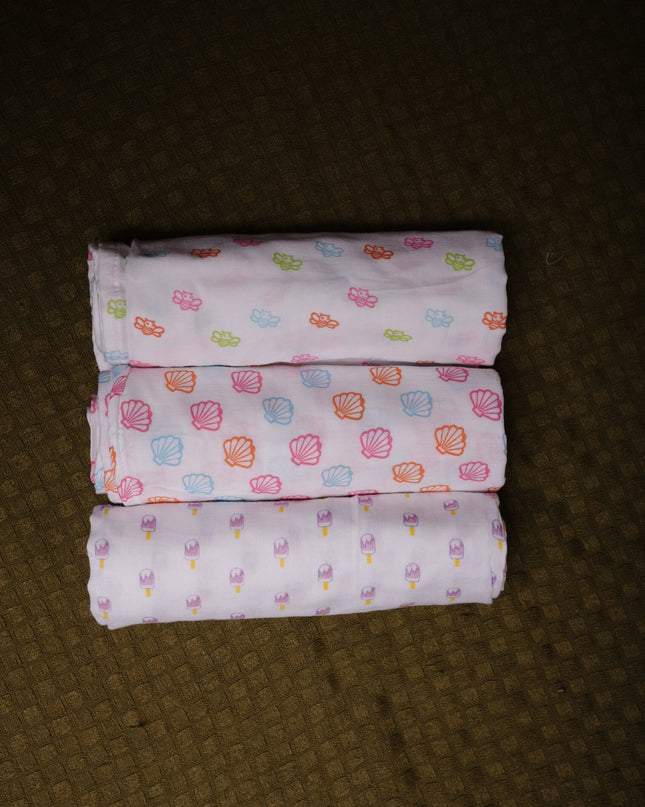 Set of 3 Soft Cotton Muslin Baby Swaddles | Lightweight, Breathable & Gentle Wraps