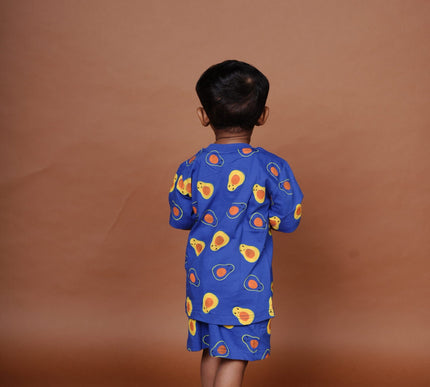 Blue Avocado Print Cotton Cord Set for Kids | Matching Top & Bottom Outfit