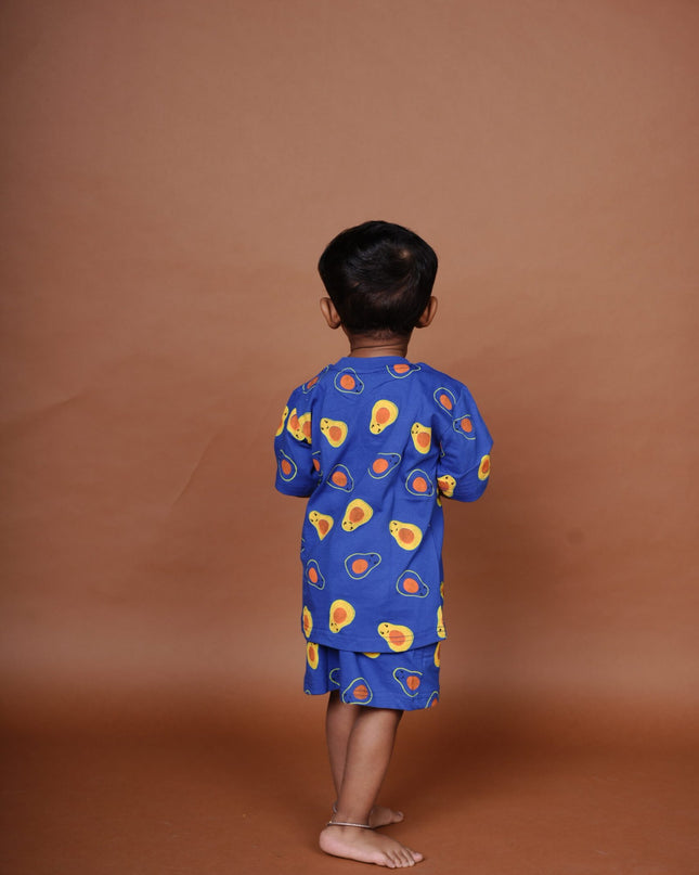 Blue Avocado Print Cotton Cord Set for Kids | Matching Top & Bottom Outfit