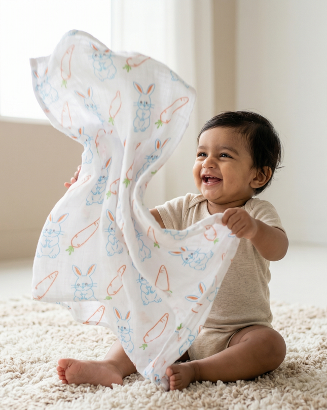 Soft Cotton Muslin Baby Swaddle | Lightweight & Breathable for Newborns