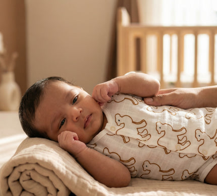 Muslin Cotton Baby Jhabla Set of 3 | Duck, Bunny & Camel Prints | Soft & Breathable Half Sleeve Vests