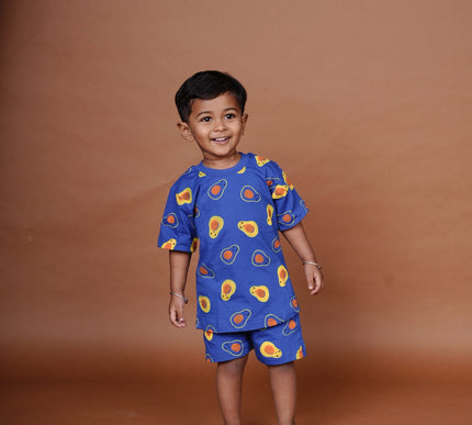 Blue Avocado Print Cotton Cord Set for Kids | Matching Top & Bottom Outfit