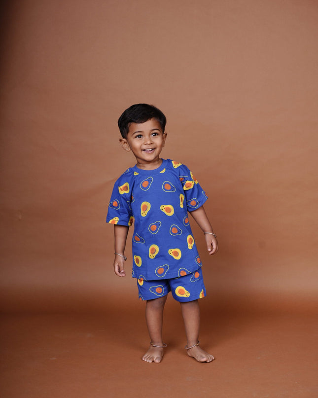 Blue Avocado Print Cotton Cord Set for Kids | Matching Top & Bottom Outfit