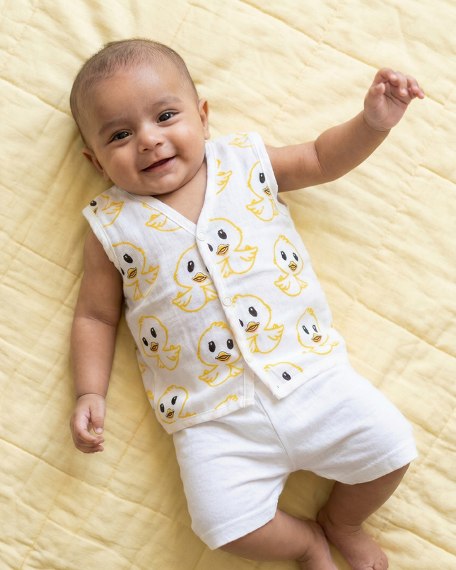 Soft Muslin Cotton Sleeveless Baby Jhabla | Front-Open Infant Jhabla