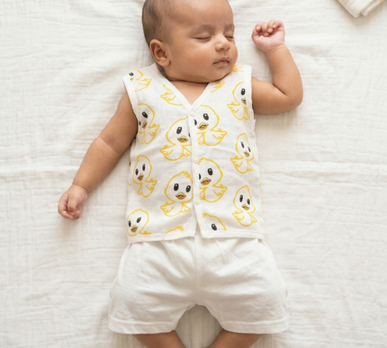 Soft Muslin Cotton Sleeveless Baby Jhablas | Camel, Bunny & Carrot and Duck Prints | Set of 3