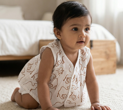 Soft Muslin Flared Frock for Baby Girls | Front Button Sleeveless Dress | Breathable & Comfortable