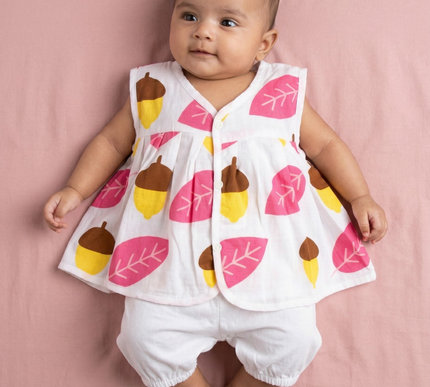Soft Muslin Flared Frock for Baby Girls | Front Button Sleeveless Dress | Breathable & Comfortable